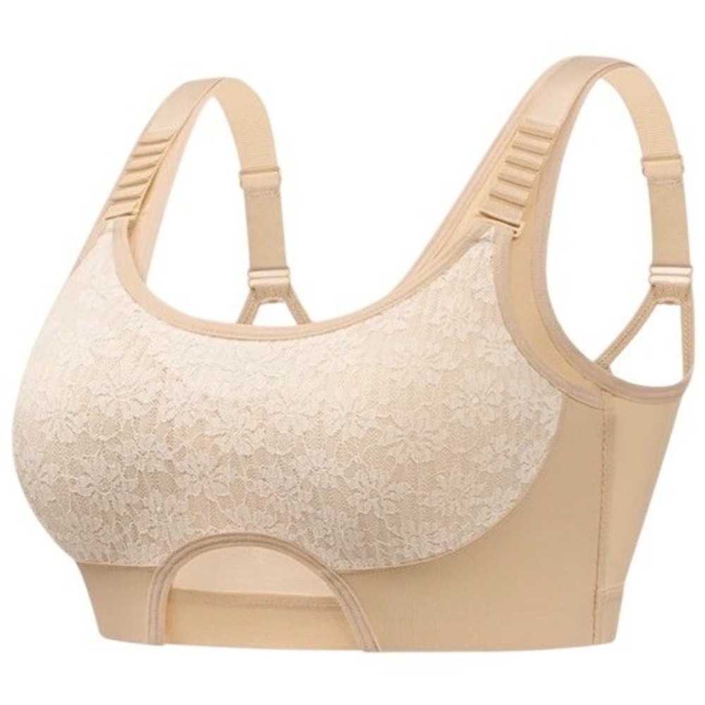 NWT HoneyCurve Custom-Lift Support Bra Padded Beige Floral Lace Wireless XL